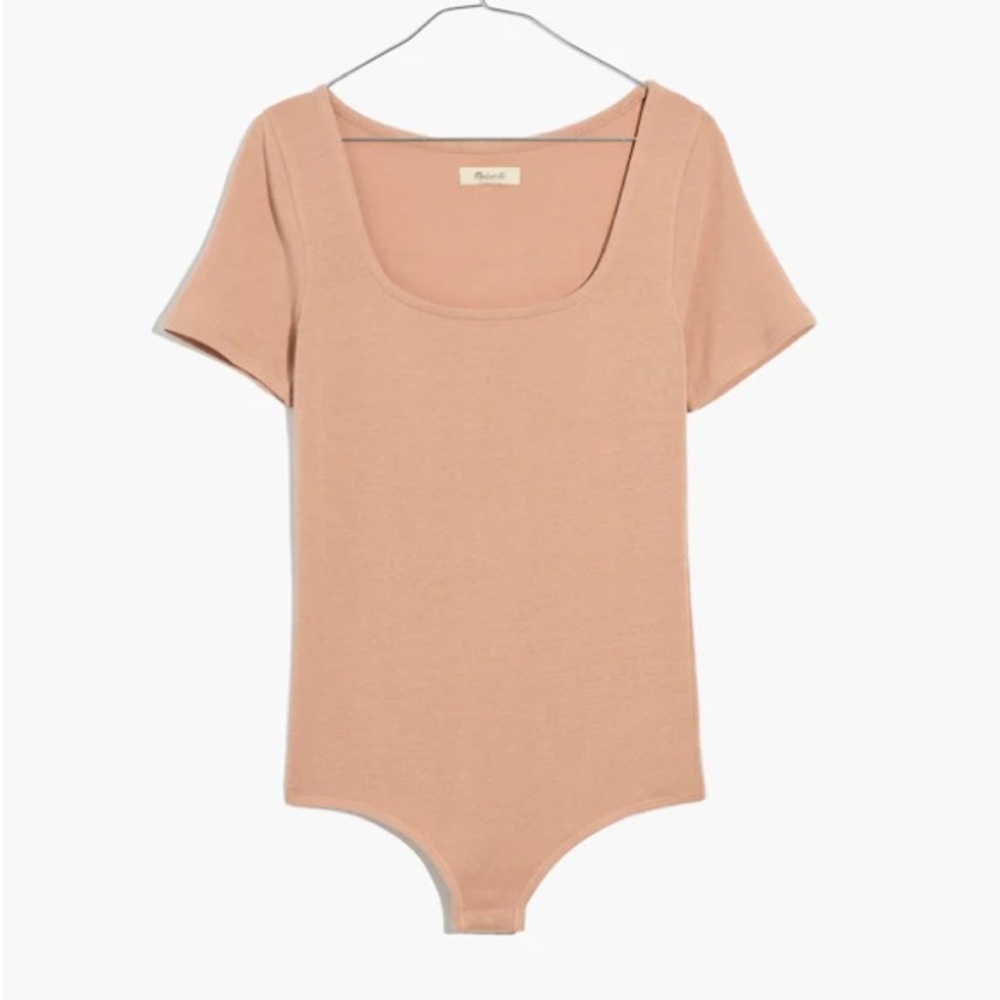 MADEWELL ribbed square neck thong bodysuit tan size XXS